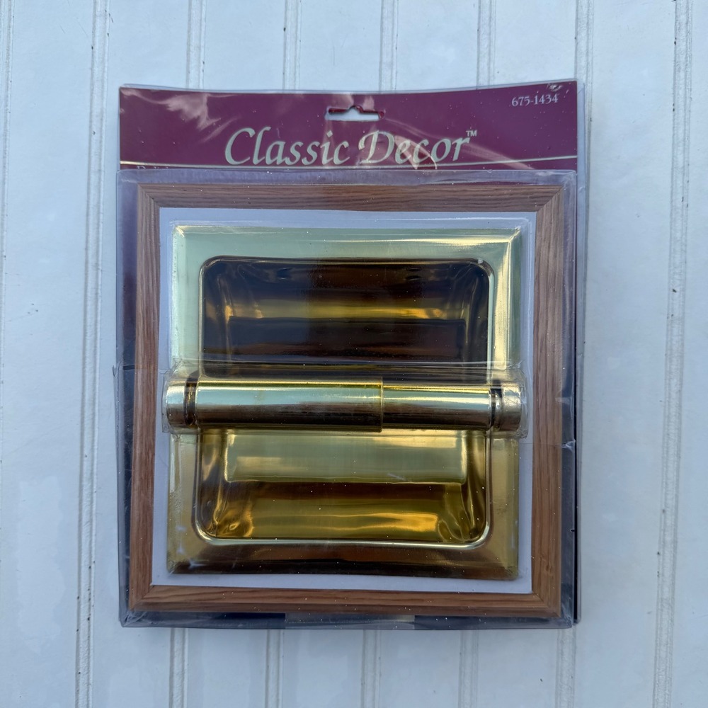Classic Decor Recessed Toilet Paper Holder Polished Brass Oak Wood 675-1434 NEW